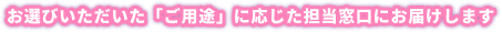 お選びいただいた「ご用途」に応じた担当窓口にお届けします